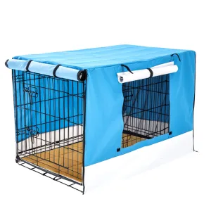 48in Wire Dog Cage Crate w/ Tray, Mat & Blue Cover - Paw Mate