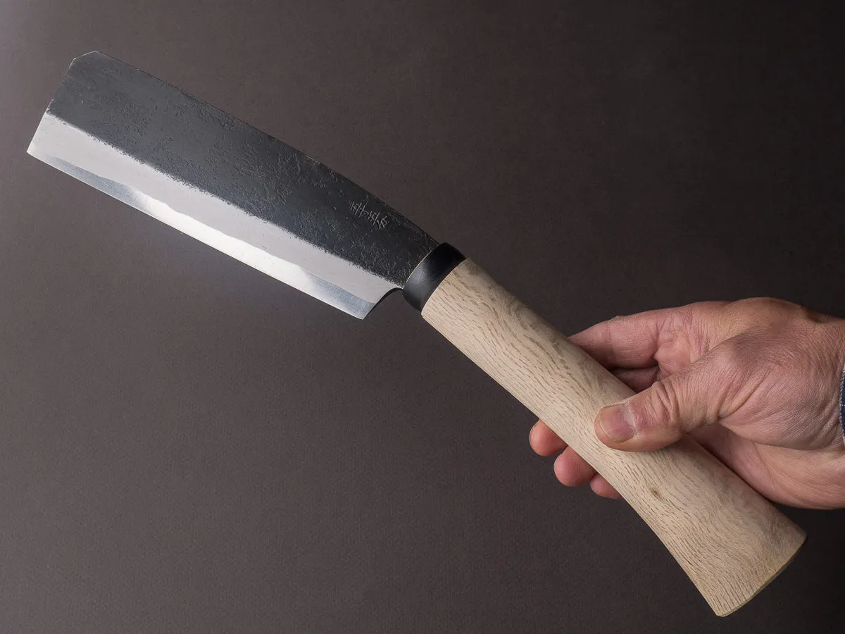 Ajikataya - Jigata Hatchet  - Kurouchi - 165mm - Oak Wood Handle - Double Bevel