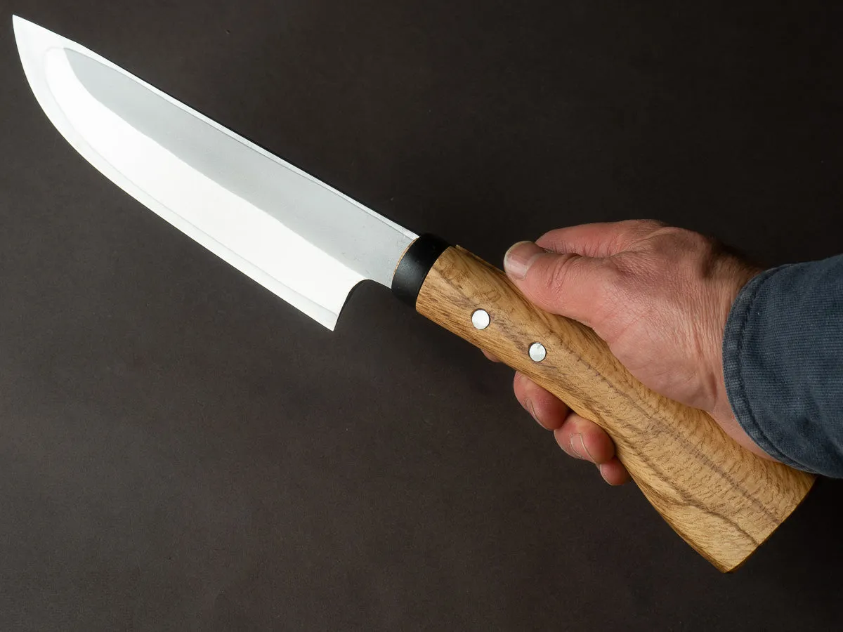 Ajikataya - Kengata Single Bevel Hatchet - White #2 - Kurouchi - 180mm - Oak Handle