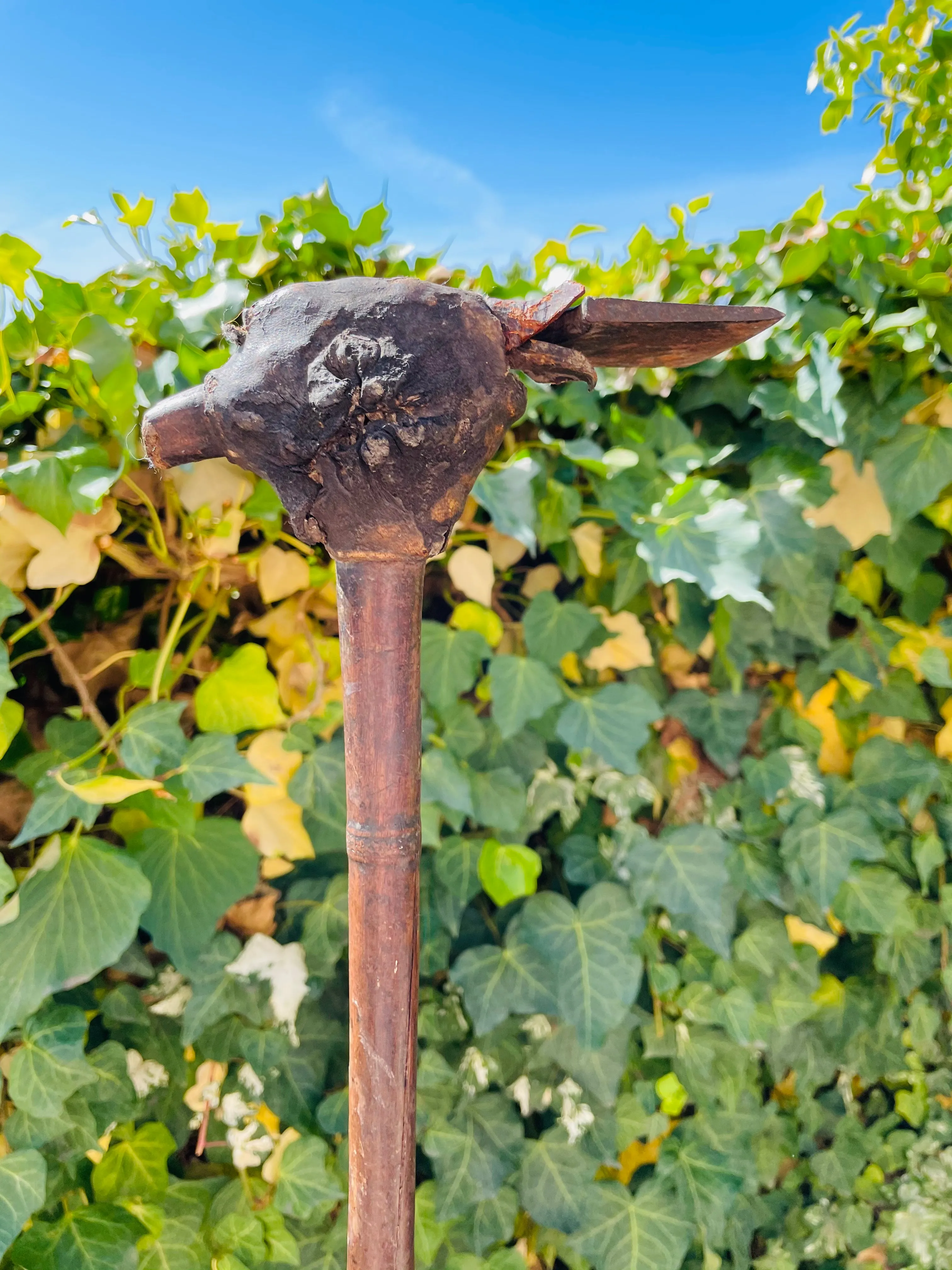 Antique New Guinea 1800’s Hatchet Hand Made Primitive Leather & Metal Hand Tool