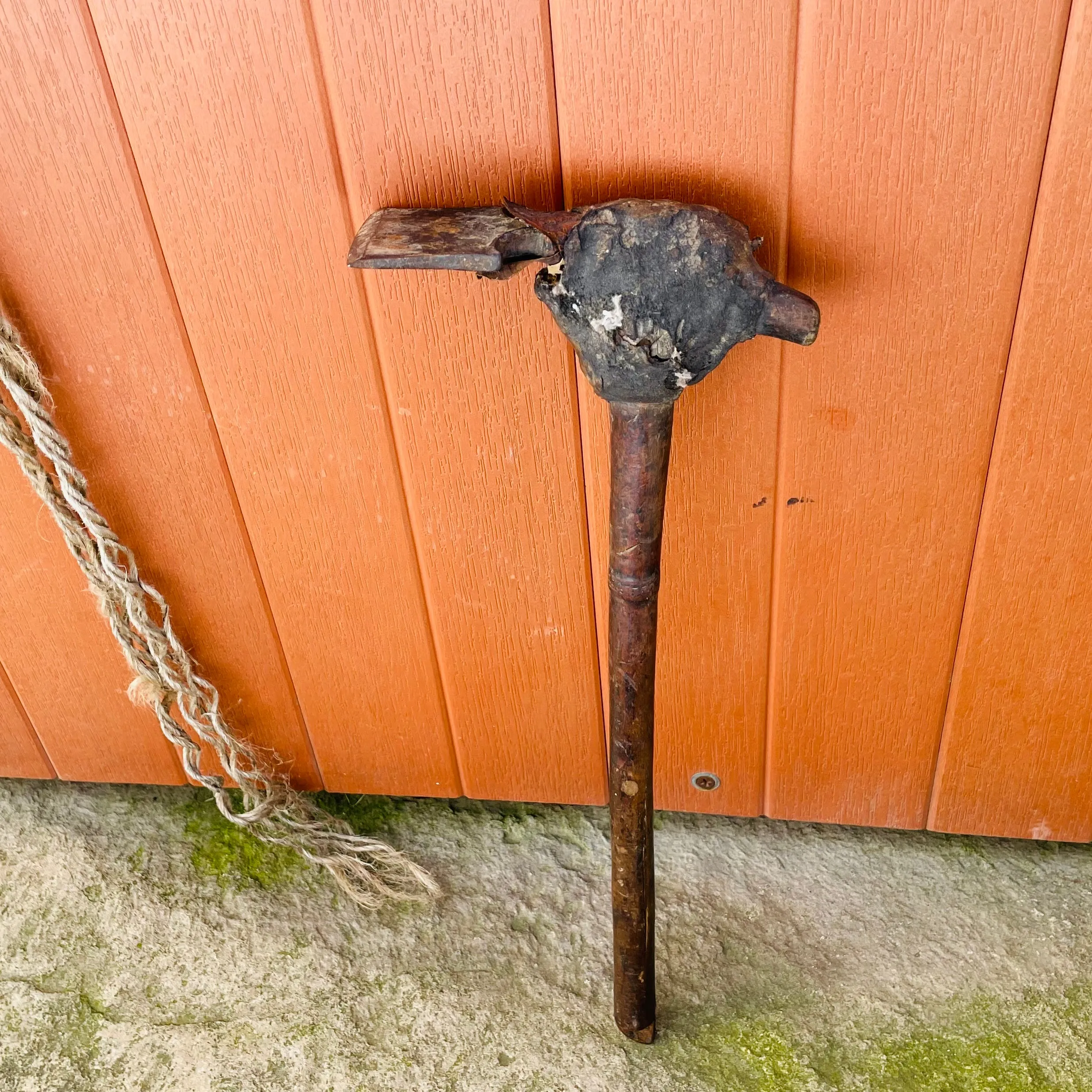 Antique New Guinea 1800’s Hatchet Hand Made Primitive Leather & Metal Hand Tool