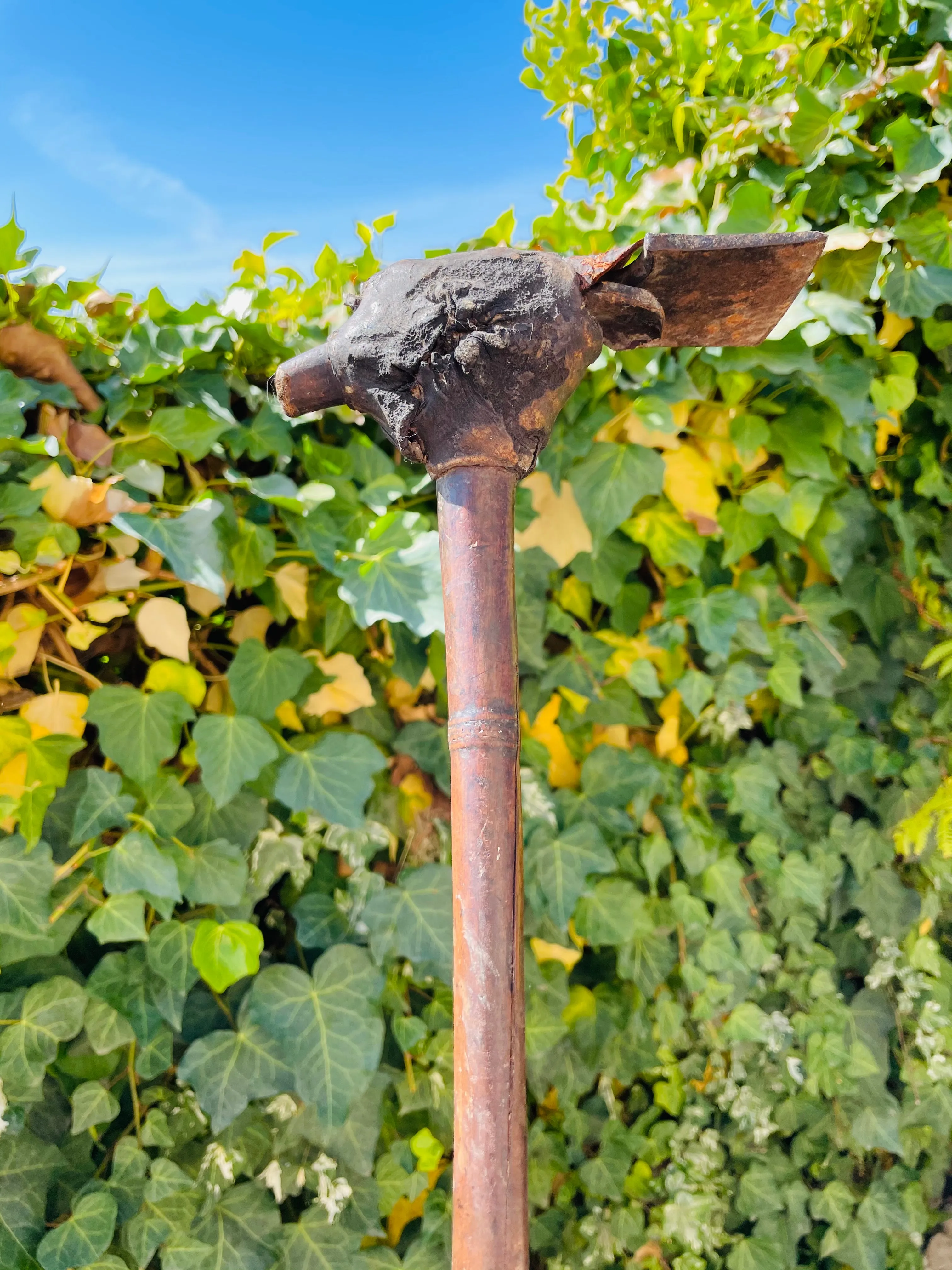 Antique New Guinea 1800’s Hatchet Hand Made Primitive Leather & Metal Hand Tool