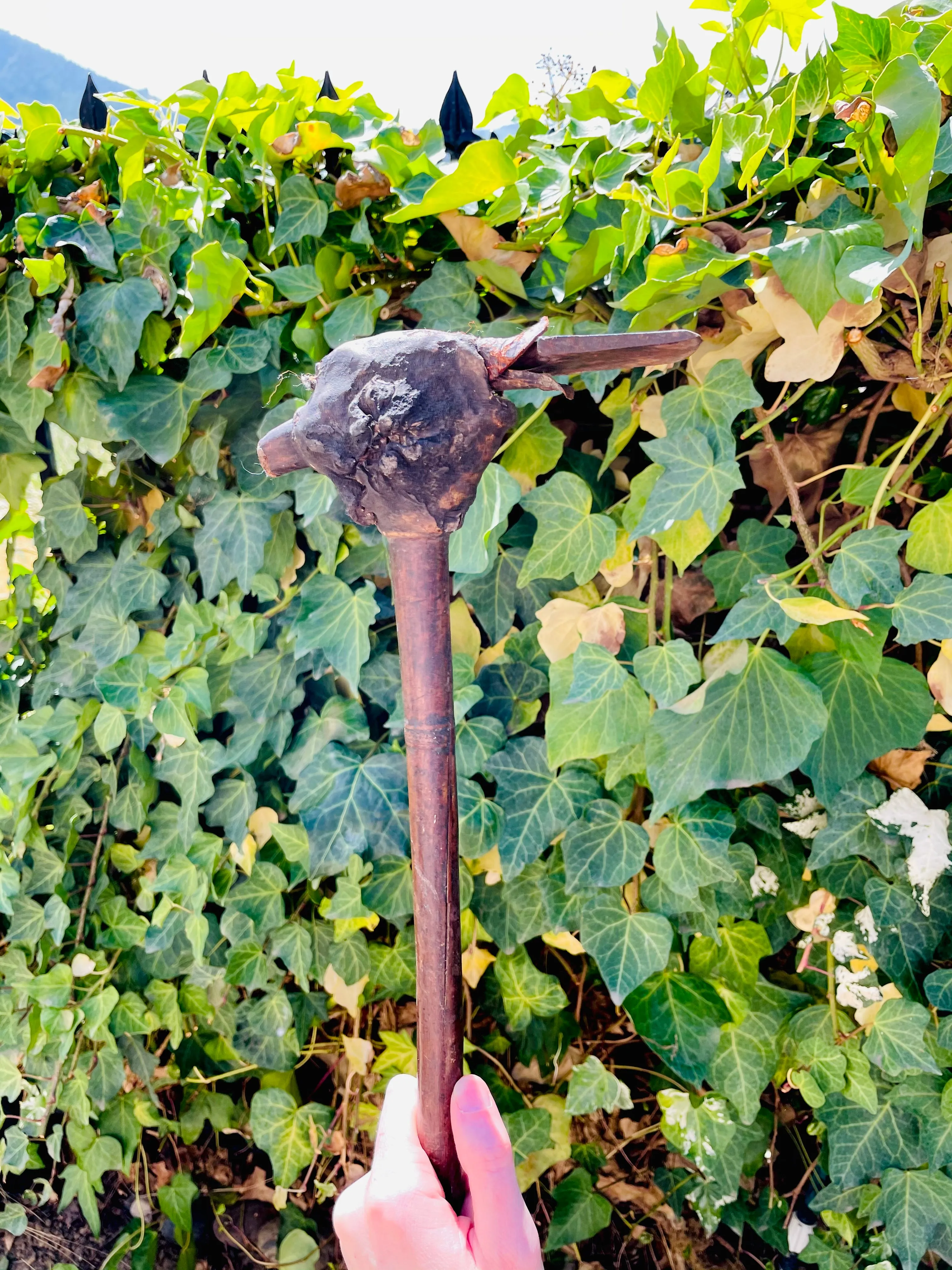 Antique New Guinea 1800’s Hatchet Hand Made Primitive Leather & Metal Hand Tool