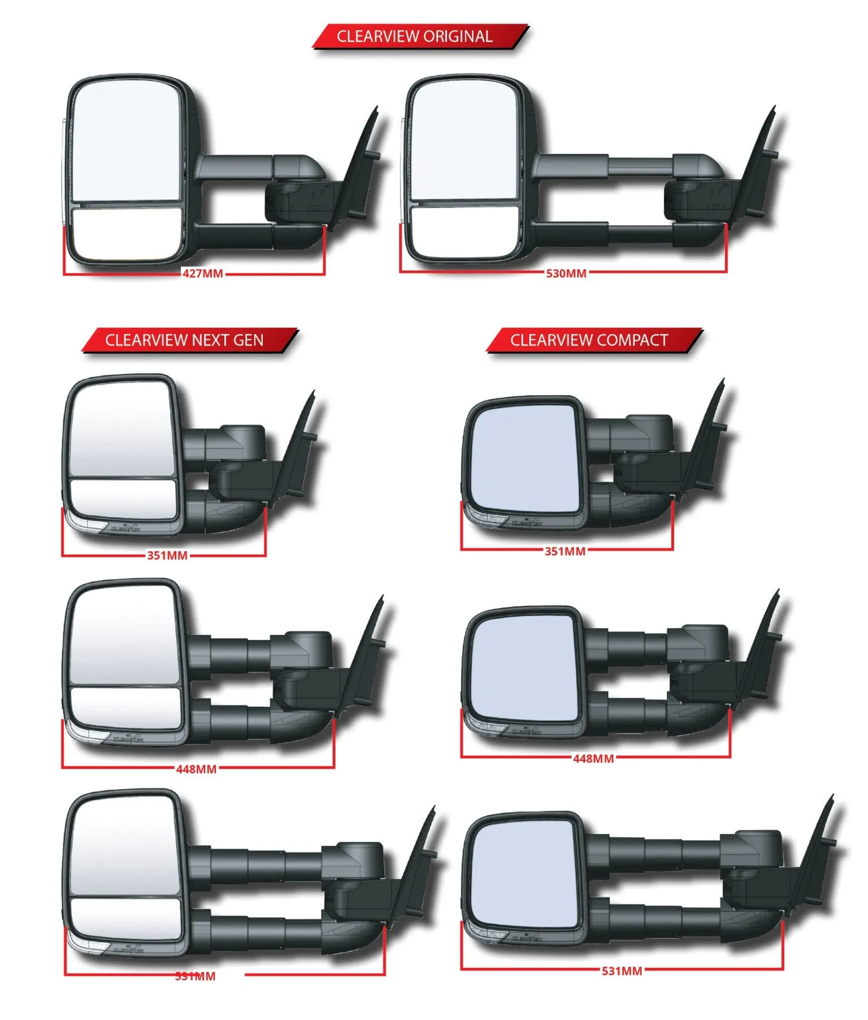 Clearview Compact Towing Mirrors for Volkswagen Amarok NF Aventura / PanAmericana 12/2022 