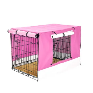 Collapsible 36in Wire Dog Crate with Tray, Mat, Pink Cover - Paw Mate