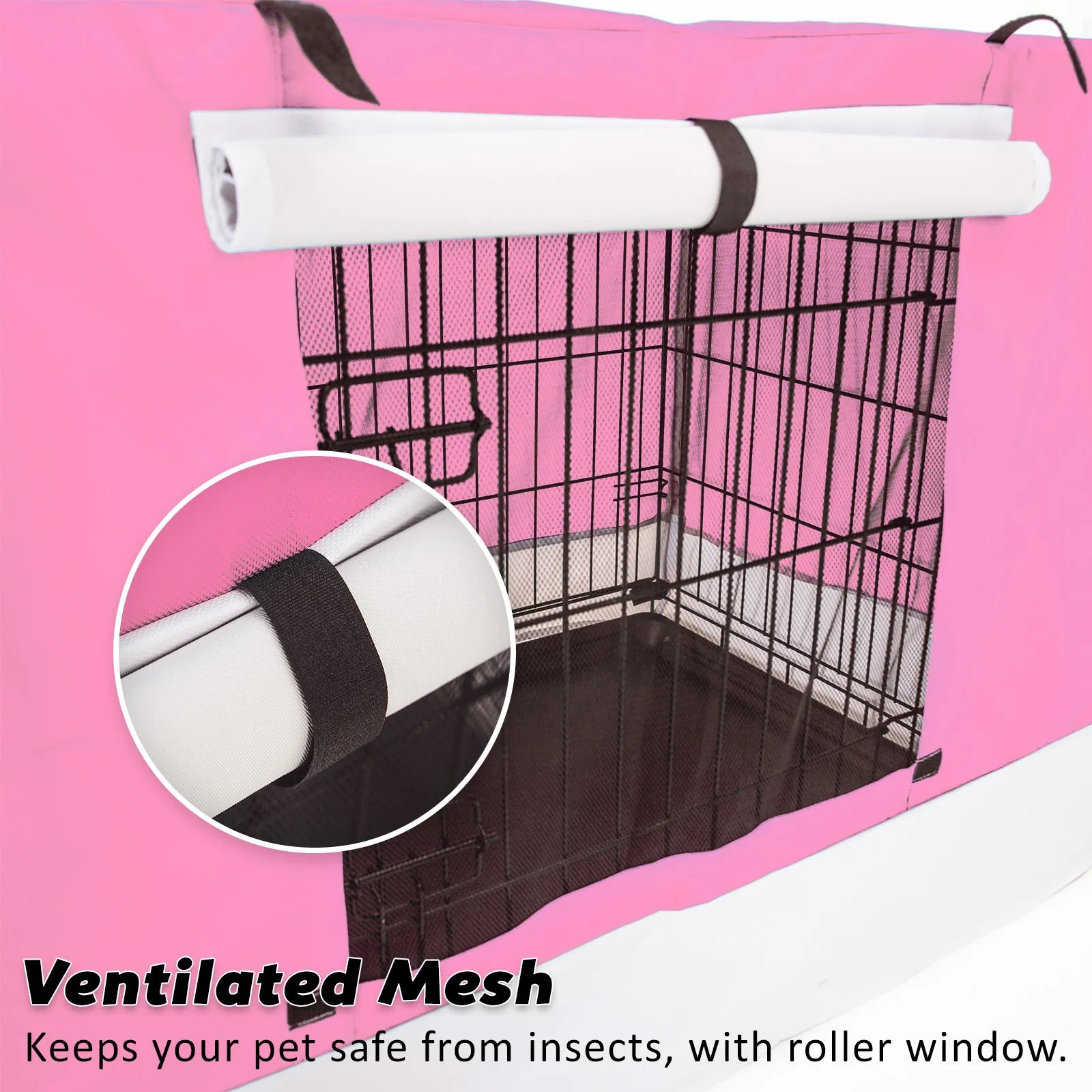 Collapsible 36in Wire Dog Crate with Tray, Mat, Pink Cover - Paw Mate