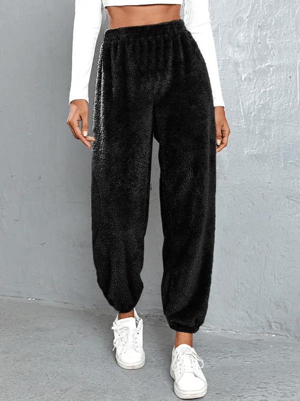 Furry Solid Color Thick Winter Lounge Pants