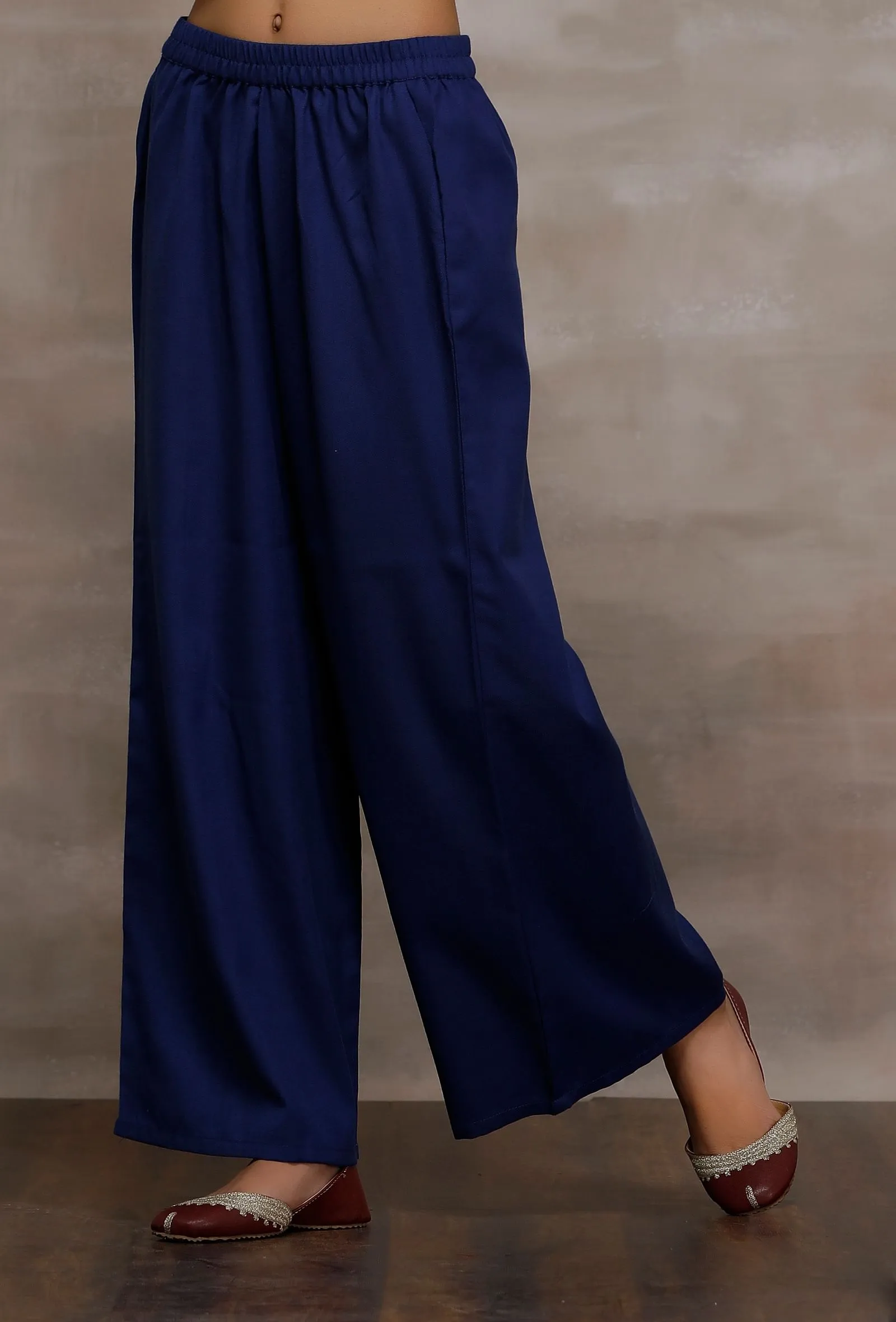 Hamar Blue Wool Palazzo Pants