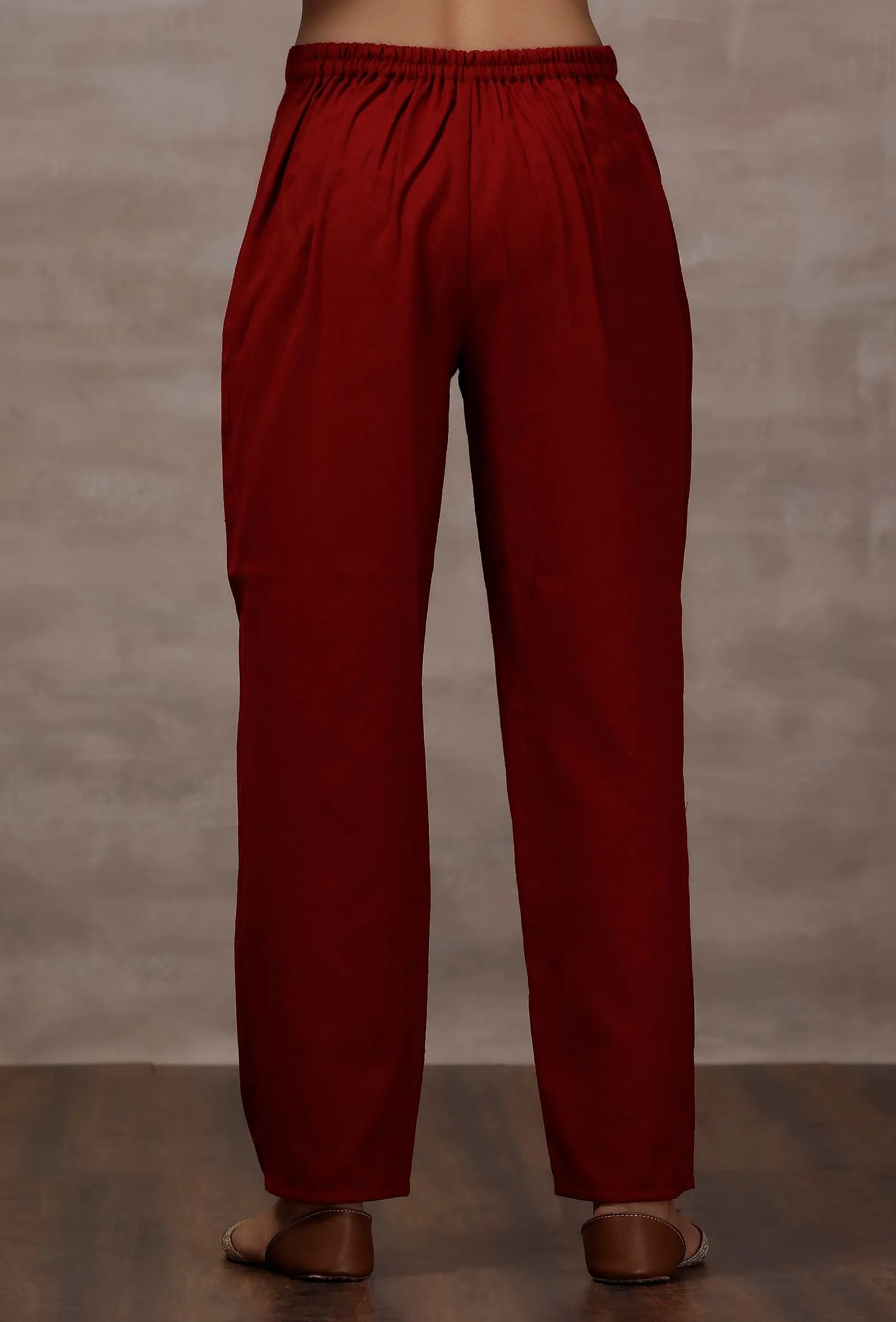 Lata Maroon Straight Woollen Pants