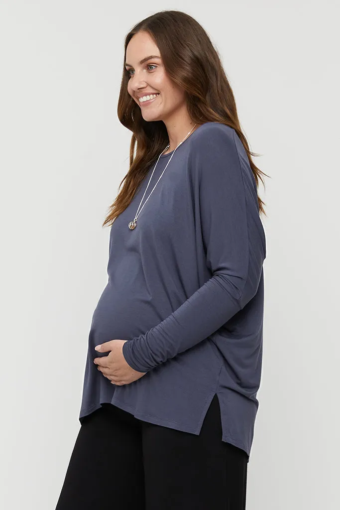 Liv Long Sleeve Slouch Maternity Top - Storm