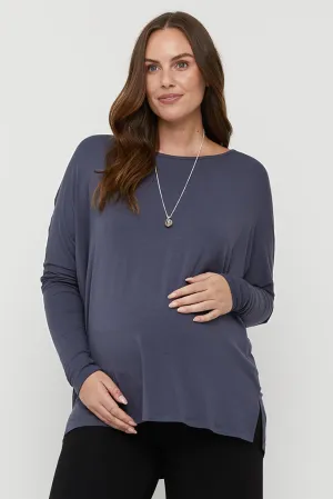 Liv Long Sleeve Slouch Maternity Top - Storm