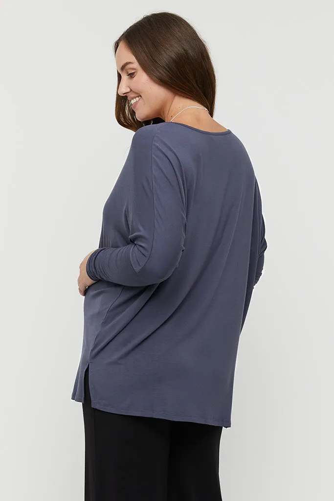 Liv Long Sleeve Slouch Maternity Top - Storm