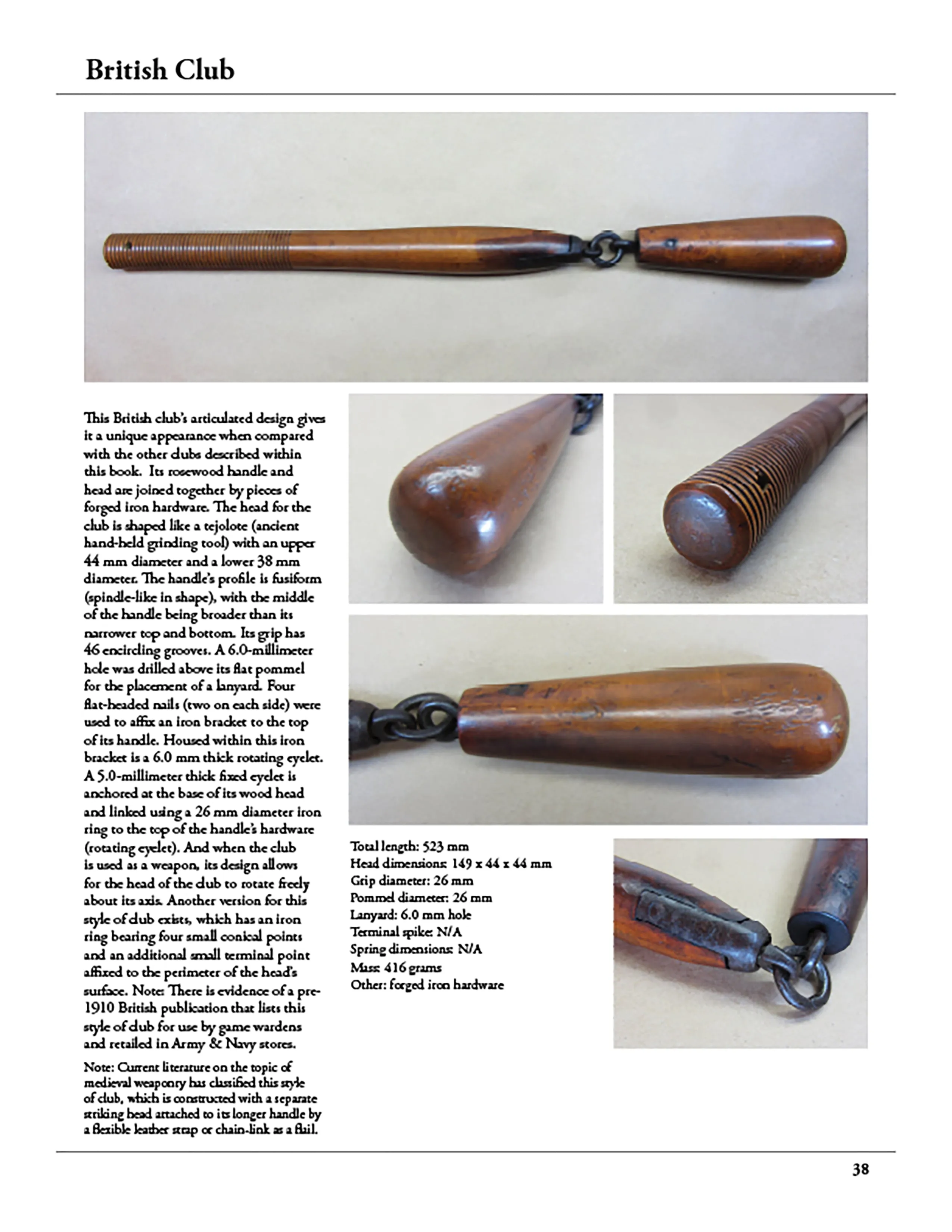 Original British WWI Flail Style Trench Club - Featured in Book At Arm's Length Page 38