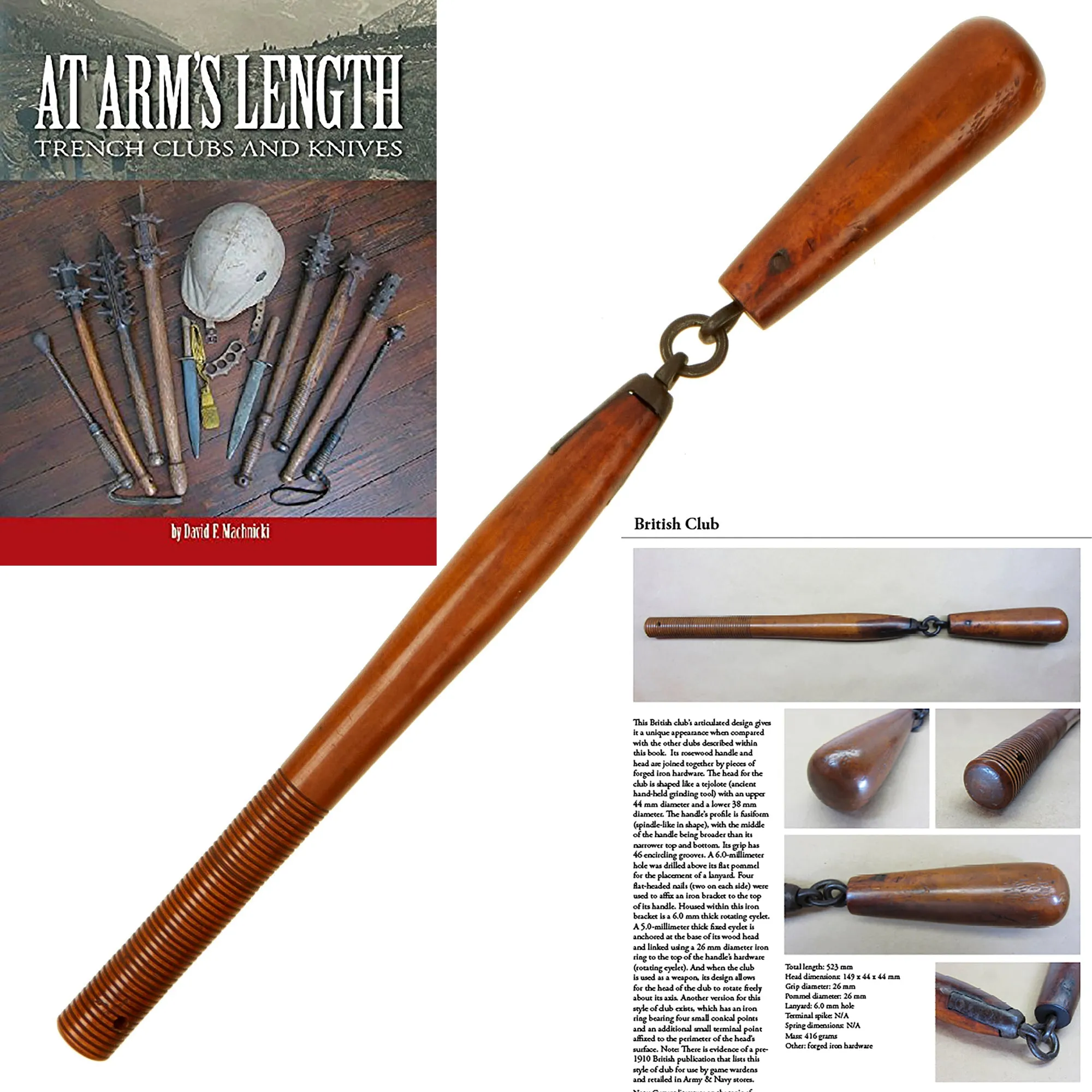 Original British WWI Flail Style Trench Club - Featured in Book At Arm's Length Page 38