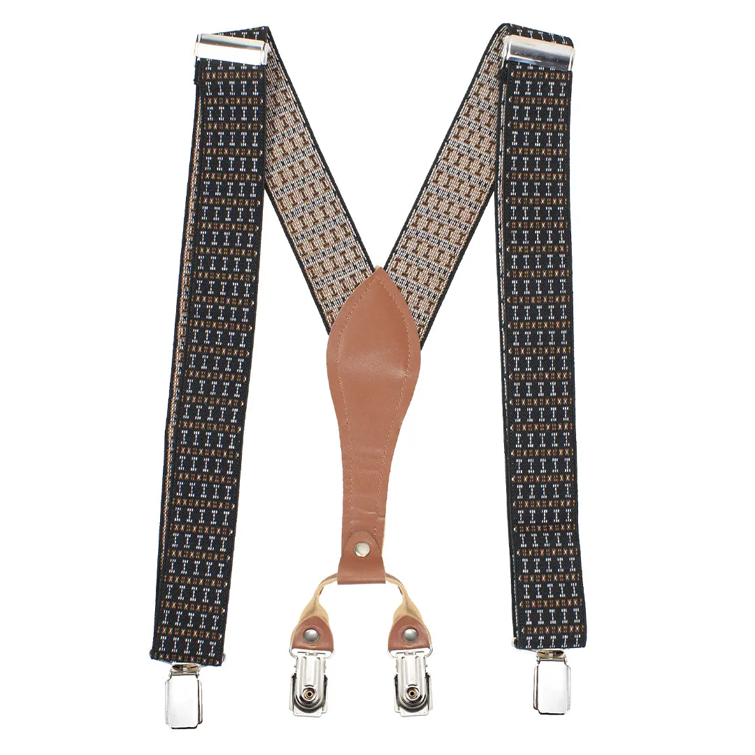 Peluche Dotted Fashion Black & Brown Suspender for Men