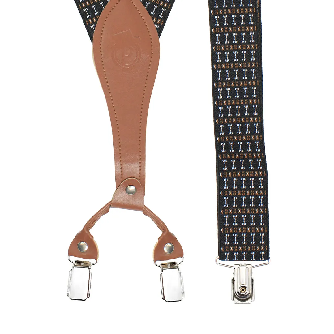 Peluche Dotted Fashion Black & Brown Suspender for Men