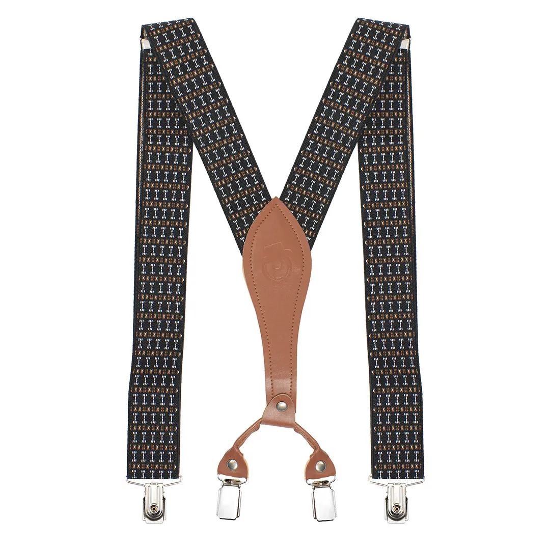 Peluche Dotted Fashion Black & Brown Suspender for Men