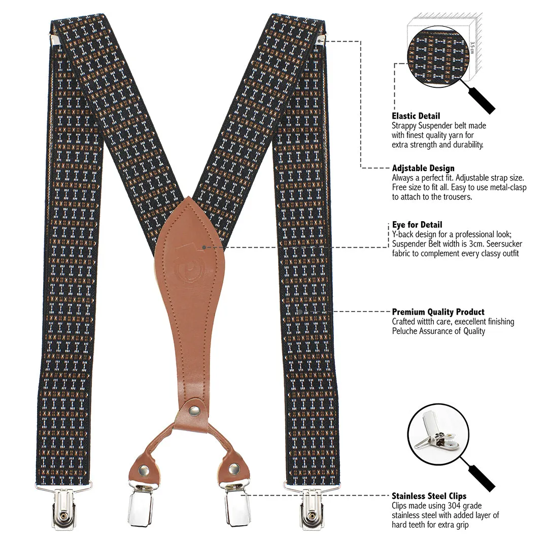 Peluche Dotted Fashion Black & Brown Suspender for Men