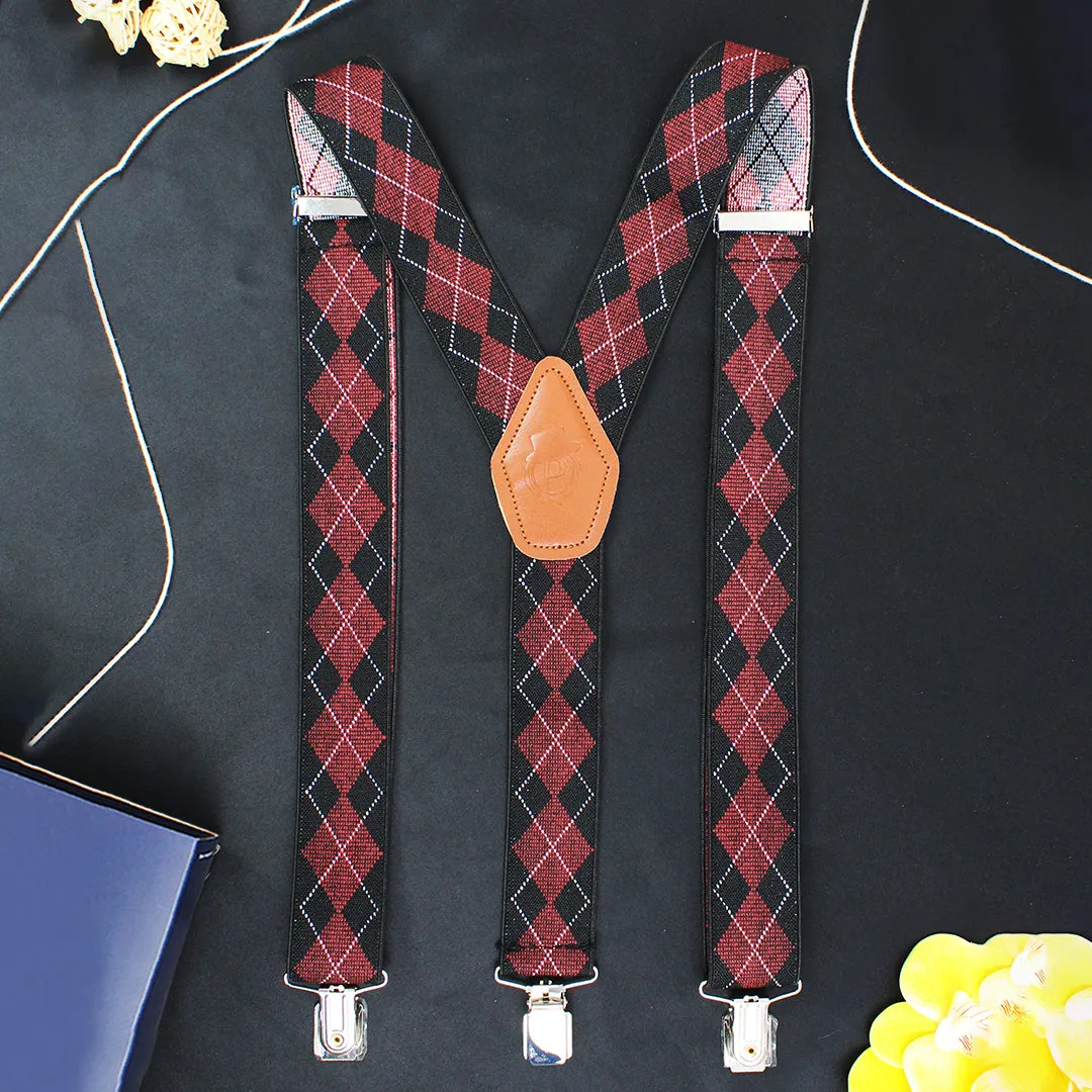 Peluche Maroon Black Strappy Suspenders for Men