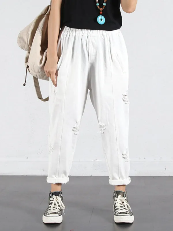 Solid Color Ripped Trouser Pants