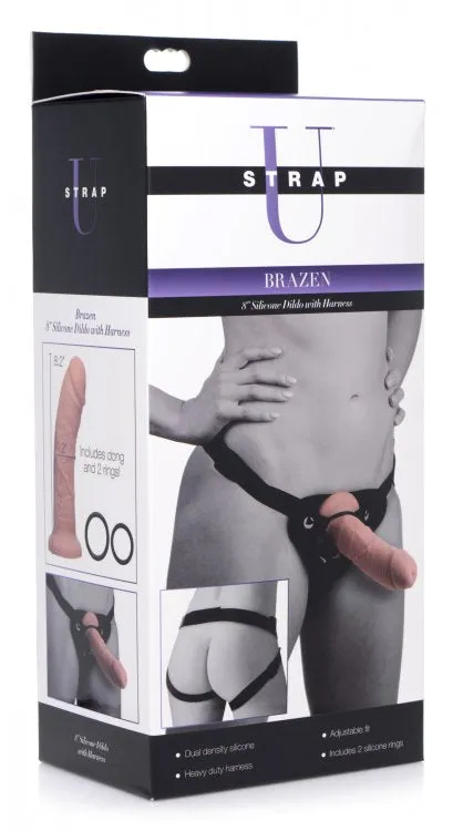 Strap U Brazen 8in Silicone Dildo W- Harness